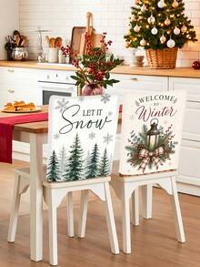 6Pcs Winter Christmas Chair Covers/Backrest Covers, Frost Pine Tree & Reindeer Pattern Dining Chair Covers, Suitable For Home, Hotel And Kitchen Winter Holiday Seat Protection - Multicolor - View 5