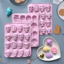 1pc Halloween Style Skull Silicone Mold, DIY Baking Chocolate Candy Ice Pudding Mold, Used For Scary Halloween Party Cake Decoration, Dessert Making Tool - Multicolor - View 6