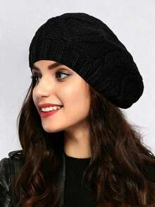 Women Cable Knit Beret Hat, Warm Solid Color Slouchy Beanie, Fall Winter Soft Knitted Cap - Multicolor - View 13