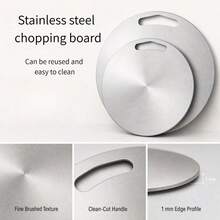 1pc Outdoor Kitchen Stainless Steel Cutting Board, Pizza Cutting Board, Stainless Steel Round Cutting Board, Dishwasher Double-Sided Pizza Meat Fruit Vegetable Cutting Board, Kitchen Accessory, Reusable - Silver - View 8