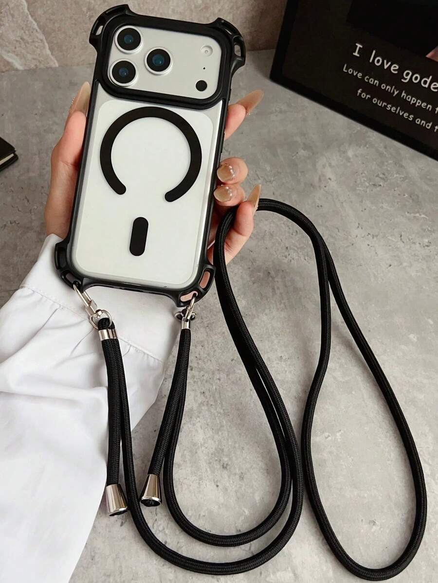 斜背掛繩項鍊透明手機殼，適用於磁吸無線充電手機，相容於 18 Pro Max、17 Pro Max、17 Pro、17 Air、17、16、15、11、12、13、14 Pro Max Plus，防丟保護套