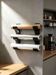 2pcs 3-Tier Wall-Mounted Kitchen Paper Towel Holder, No-Drill Adhesive Paper Towel Aluminum Foil Plastic Wrap Storage Rack, Multi-Function Storage Shelf, Suitable For Cabinet Doors, Tiles And Smooth Walls, Baking Paper, Aluminum Foil, Plastic Wrap Kitchen Accessories - Multicolor - View 6