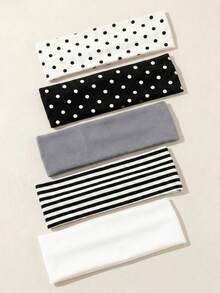 5pcs/1pc Women's Wide Soft Elastic Headband, Non-Slip Sweat-Absorbent, Sports Retro Polka Dot & Striped Fashion Hair Accessory, Daily Wear - Multicolor - View 1