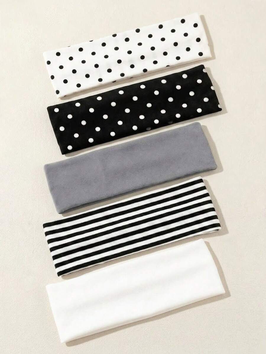 5pcs/1pc Women's Wide Soft Elastic Headband, Non-Slip Sweat-Absorbent, Sports Retro Polka Dot & Striped Fashion Hair Accessory, Daily Wear - Multicolor - View 1