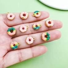 5/10pcs Enamel Donut Double Charms Alloy Doughnut Food Pendant Charms For DIY Bracelet Necklace Earring Cute Dessert Jewelry Making Findings - Multicolor - View 2