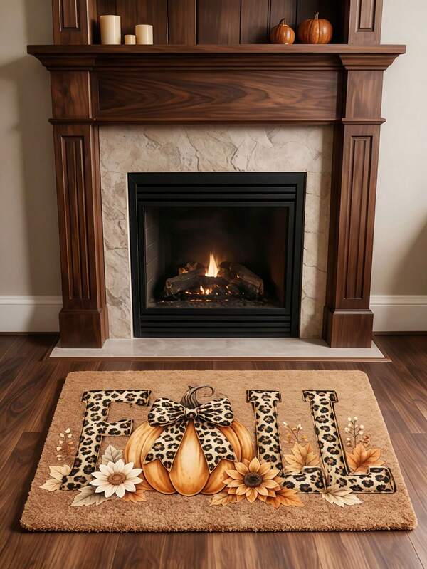 Tapete de Banheiro com Estampa de Leopardo e Abóbora de Outono | Misturando Estilo Vintage Americano, Atmosfera Rica de Outono, Textura Fofa e Macia, Sensação Confortável nos Pés, Feito de Fibra de Poliéster com Maciez de Cashmere Falso, Bottom Antiderrapante, Adequado para Tapete de Entrada Versátil, Tapete de Maquiagem, Tapete de Varanda e Tapete de Pátio, Tapete de Entrada Aconchegante, Tapete de Banheiro, Tapete de Banheira, Tapete de Piso de Quarto, Janela de Baía, Varanda, Tapete de Cabeceira, Tapete de Escritório, Tapete de Piso Interno/Externo da Sala de Estar, Tapete de Máquina de Lavar, Lavável em Máquina.