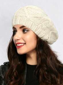 Women Cable Knit Beret Hat, Warm Solid Color Slouchy Beanie, Fall Winter Soft Knitted Cap - Multicolor - View 12