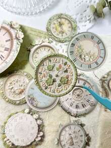 10pcs/Pack Vintage Hard Card Garden Clock Stickers, Scrapbook DIY Collage Decoration Photo Album Scrapbook Stickers - Garden Clock - View 11