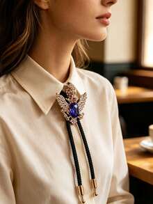 1Pc American-Style Crown Wings Bollo Tie, Denim Woven Bollo Tie, Lady's Shirt Collar String For Formal Evening Dress Accessories, Gift For A Friend - Multicolor - View 1
