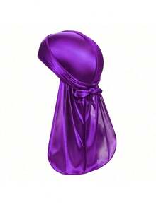 1pc Men Silk Durag With Elastic Band, Solid Color Long Tail Head Wrap, Soft Pirate Bandana For Sports Daily Wear - 1pcs - View 13