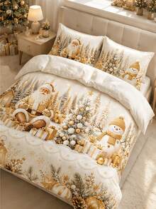 3pcs Cute Christmas Santa Claus Print Duvet Cover Set, Random Pillowcase Pattern, Duvet Cover Set (1 Duvet Cover + 2 Pillowcases, Pillow Inserts Not Included), Bedding Set - Multicolor - View 2
