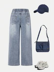 Boys' Simple Versatile Washable Casual Loose Fit Denim Jeans, Suitable For Summer And Daily Wear - Blue - View 2