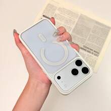 Phone Case: Compatible With New 18 17 16 15 14 13 Pro Max Series, Wireless Charging Compatible, Colored Edges, Transparent Minimalist Back, Shockproof And Anti-Drop, Protects Your Phone. - White - View 2