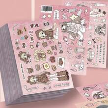 8pcs Pink Mist Girl Diary Cut-Out Stickers, Japanese Retro Cute Packaging Material, Waterproof Decorative Stickers - Multicolor - View 1