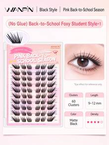 WANPIN WAN PIN School Girl 10-Row Large Capacity Cluster False Eyelashes, 9-12mm C Curl Natural Slim Style, Mixed Length Segmented Lashes, 3D Voluminous Layered Design, Glue-Free Option, Easy To Wear, Suitable For Daily Eye Makeup - C - View 10