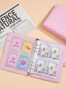1Set A5 6-Ring Binder Photo Album, Budget & Cash Envelope Card Sleeves, Polka Dot & Macaron PU Leather Cover Loose-Leaf Collection Photo Album With 25Pcs 4-Grid Photo Card Pages, For Home, Office & Travel Use, Ideal For Organizing Family Photos - Multicolor - View 7