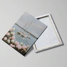 1件裝 有框/無框帆船與繡球花海岸花卉海報，海洋海灘風景牆面藝術帆布畫，送給孫女，極簡海濱別墅美學裝飾，適用公寓、客廳、臥室、現代家居 - 彩色 - 查看 3