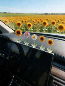 Cute Spring Swaying Flower Car Dashboard Ornament, Sunflower Daisy Purple Chrysanthemum Shaking Decoration, Adhesive Center Console Screen Top Car Interior Decor - A - View 9