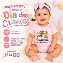Body Bebê Menina Dia das Crianças 100% Algodão Rosa Colorido Festa 1° Dia das Crianças - rosa - Visão 3