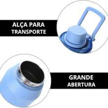 Garrafa Térmica 550ml 750ml Inox a Vácuo Quente e Frio com Alça Portátil Tampa Rosqueável para Academia Trabalho Viagem - Preto - Visão 8