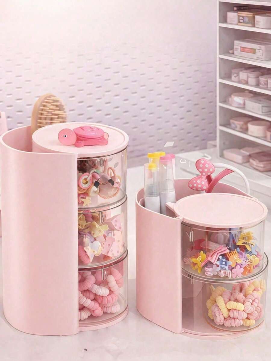 1pc Multifunctional Rotating Desktop Storage Box, Rotating Multi-Layer Transparent Hair Accessory Storage Box, Rotating Desktop Storage Box, Hair Clip Storage Box, Various Hair Accessory Storage Box, Best Birthday Gift. - Rotating Jewelry Box - View 1