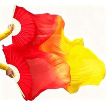 1pc Three-Color Gradient Dance Fan, Extra Long Tassel Design, Double-Sided Silk Fan, Suitable For Square Dancing, Perfect For Stage Performance, Dance Festival Party, Sports Props And Other Occasions - Right Hand-red+Orange+Yellow-150cm - View 2