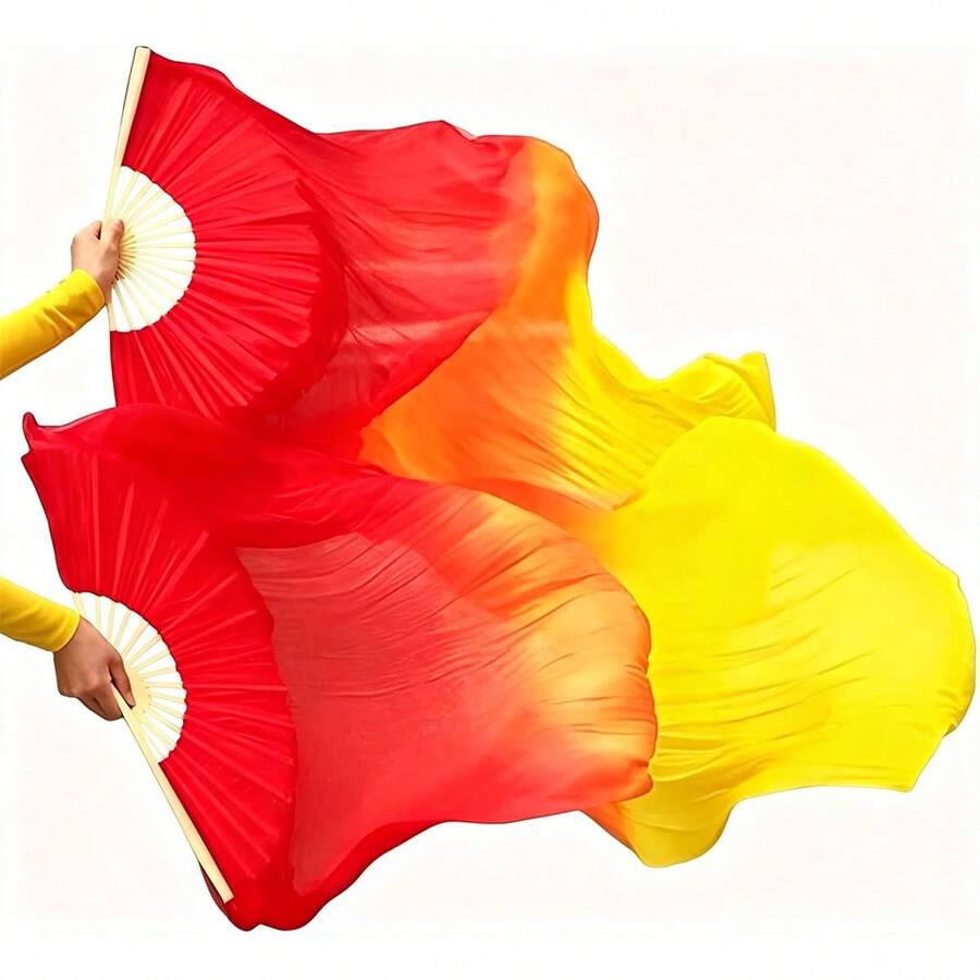 1pc Three-Color Gradient Dance Fan, Extra Long Tassel Design, Double-Sided Silk Fan, Suitable For Square Dancing, Perfect For Stage Performance, Dance Festival Party, Sports Props And Other Occasions