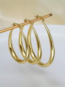1pc European & American Style Thick Gradient Hollow Gold Hoop Earrings For Women, Face-Slimming, Versatile For Commute & Party, Light Color Difference, Luxury High-End Ear Jewelry - Gold - View 5