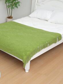 1pc Chain Pattern Rug, Nordic Style Acrylic Rectangular Solid Color Knitted Bed Blanket, Suitable For Home Daily, Office, Nap Use - Grass Green - View 5