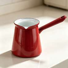 Enamelled Steel Turkish Coffee Pot, Compact Coffee Vessel For Brewing Traditional Small‑Batch Coffee Portions - Red - View 3