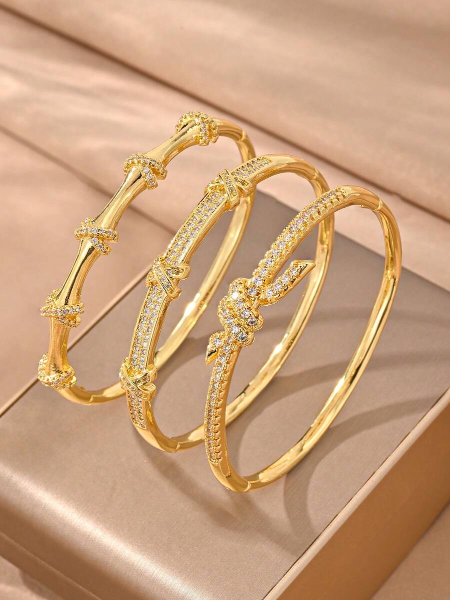 Fashionable European Style Luxury Hollow Cubic Zirconia Bracelet Set, High-End Personalized Gift, Suitable For Girlfriend, Suitable For Wearing At Parties - Gold - View 1