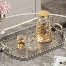 1 Pc PET Serving Tray, Oval Design Plate For Kitchen & Dining Table - Grey - View 2