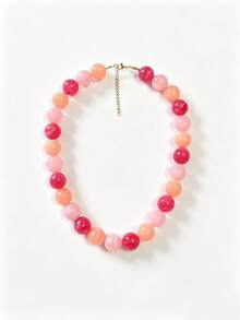 1pc European And American Bohemian Round Geometric Cloud Multicolor Beaded Necklace, Stainless Steel 18K Gold Lobster Clasp, Gift & Daily Wear - Handmade Resin Beaded Stainless Steel Necklace - View 51