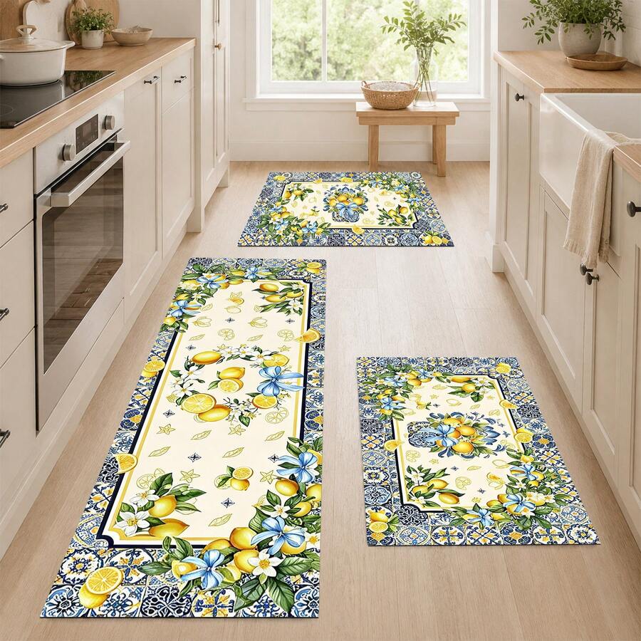 1/2pcs Lemon Pattern, Vintage Diatomaceous Earth Mat, Super Absorbent, Non-Slip, Perfect For Bathroom, Kitchen And Dining Room, Quick Drying, Machine Washable, Perfect Gift For Home Decor And Bathroom Mat - Multicolor - View 1