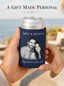 Custom Photo & Text Can Cooler Sleeve, Personalized Drink Holder With Your Portrait Photo And Custom Names, Ideal Keepsake Gift For Wedding, Anniversary, Party And Daily Outdoor Gatherings. - Multicolor - View 3