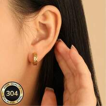 1 Pair Fashion Meteorite Crater Textured Design Earrings, Hoop Earrings, Stainless Steel, Electroplated, 18K Gold Color, Ear Jewelry - Gold - View 2