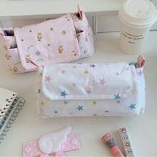 1pc Large Capacity 3-Layer Colorful Star Print Pencil Case, Multi-Compartment Zipper Stationery Pouch, Aesthetic Portable Desktop Organizer For Students, School Office Supplies, Dorm Essential, Back To School Birthday Holiday Gift - Multicolor - View 2