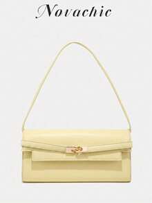 Novachic Women's Shoulder Bag, Metal Buckle Decor, Luxury Elegant, Suitable For Daily, Shopping, Party, Date, Birthday, Evening - Butter Yellow - View 1