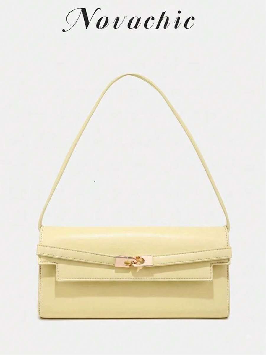 Novachic Women's Shoulder Bag, Metal Buckle Decor, Luxury Elegant, Suitable For Daily, Shopping, Party, Date, Birthday, Evening - Butter Yellow - View 1