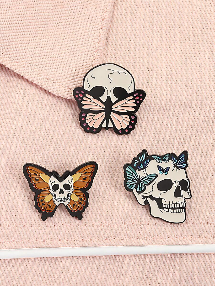 1pc Vintage Dark Skull Butterfly Metal Alloy Halloween Brooch, Women's Daily Backpack Accessory - Multicolor - View 1