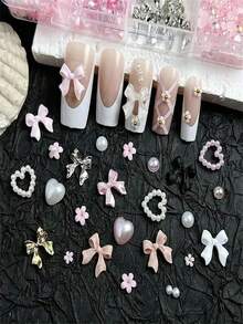 12-Grid Mixed Color Resin Glitter Bow Heart Pearl Multi-Function Sweet Mini Floral Nail Art Decorations DIY - Multicolor - View 3