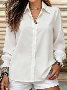 YI XUAN Plus Size White Long Sleeve Elegant Collar Button Front Casual Autumn Blouse For Women - White - View 8