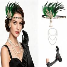 1920年代 Flapper 羽毛髮箍 波希米亞頭飾 鋅合金菱形框架 女款 1920年代羽毛裝飾髮箍 返校季、派對、萬聖節適用 - 彩色 - 查看 33