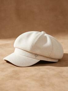 Autumn/Winter Four-Pointed Star Baseball Cap, Women's Korean Style Versatile Slimming Eight-Pointed Hat, Suitable For Spring/Summer, Japanese Large Head Circumference Painter Hat One-Piece Design - Beige - View 1