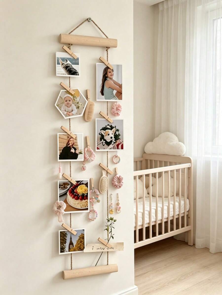 Clip-On Hanging Photo Display Rack, Wall-Mounted Photo Storage Rack, Suitable For Baby Room, Hair Accessories And Photo Hanging Storage Decoration - Multicolor - View 1