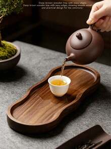 椭圆形托盘，木质茶具托盘，展示托盘，甜点托盘，家居装饰托盘，适用于茶室、厨房、餐厅、家居和卧室，可水洗木质托盘，木质托盘作为礼物 - 棕色 - 查看 5