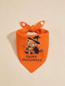 Soft Comfortable Polyester Pet Scarf, Autumn Decoration, Halloween Witch Bear Print, Dog Supplies, Suitable For Dogs And Cats To Wear Indoors Or Outdoors - Orange - View 1