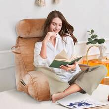 Reading Pillow With Armrests And Back Cushion With Removable Pillow, For Adults To Sit Comfortably In Bed/On Sofa - Coffee - View 10