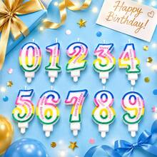 HIBIRTH 創意大尺寸彩色數字蠟燭 蛋糕裝飾 生日快樂數字 0-9 蠟燭 生日派對慶祝烘焙裝飾插牌 - 查看 2
