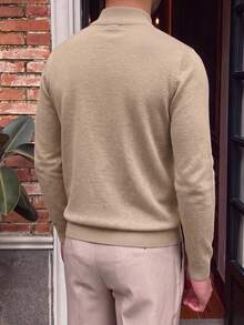 Autumn/Winter Plus Size Men's Half-Zip Half-High Neck Knit Sweater, Loose Fit, Casual Commuter Style, Versatile Long Sleeve Pullover Inner Layer - Camel - View 2